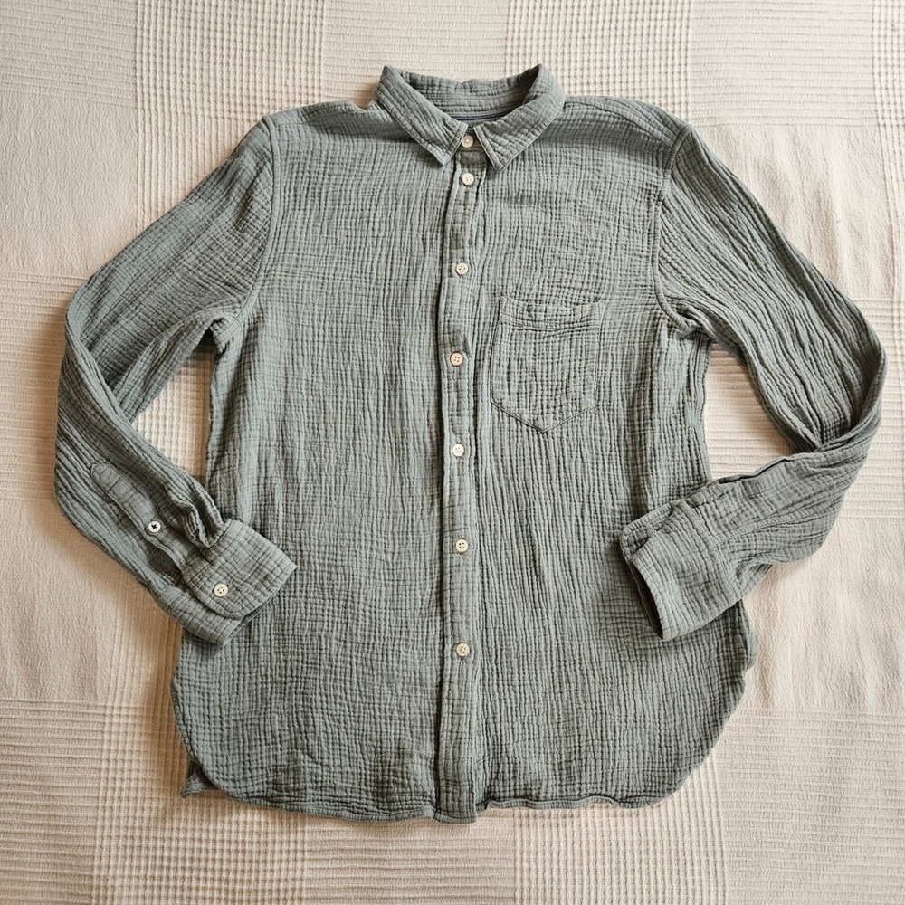 J.Crew Classic Summer Double Gauze Cotton Button Down Shirt Sage Green Women S